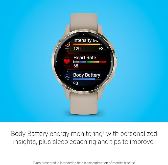 Garmin Venu® 3S, Premium Fitness Smartwatch, 41mm, French Gray Body Battery™ Energy Monitoring, Sleep Coach, Built-In Sports Apps, Built-In Speaker & Mic, Workout Benefit & Recovery Time