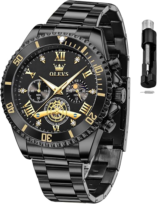 OLEVS Mens Watches Chronograph Luxury Dress Moon Phase Two Tone Stainless Steel Waterproof Luminous Business Calendar Wrist Watch