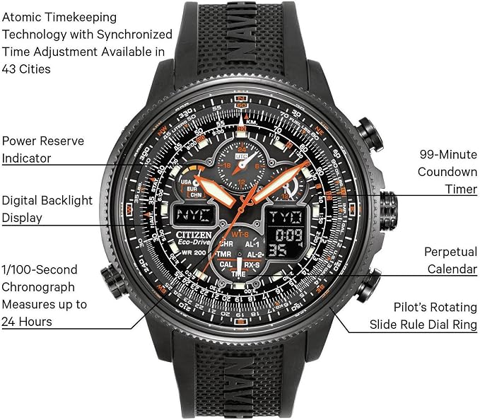 Citizen Men's Promaster Navihawk A-T Eco-Drive Pilot Watch, Atomic Timekeeping, Chronograph